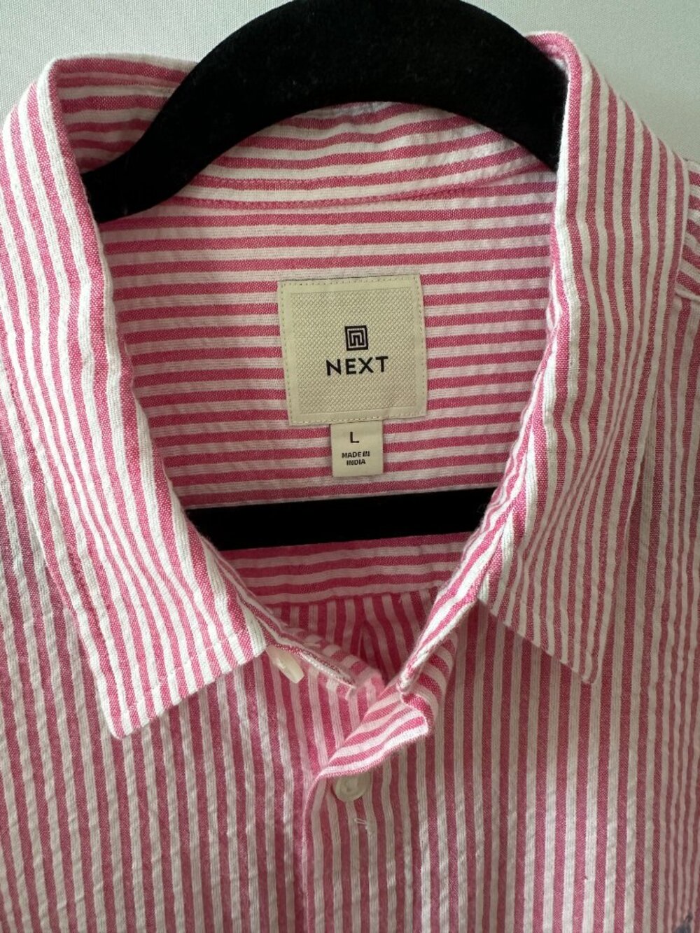 Next Pink & White Stripe Men's Large Short Sleeve Shirt 100% Cotton - Picture 2 of 8